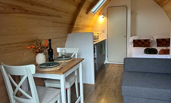 Glamping pod dining area